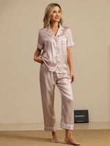 [Pink Heart Geo] SilkSilky  Short Sleeve Lapel Collar Women's Pajamas 006