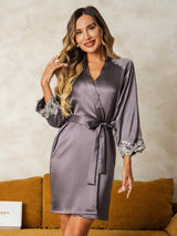 [Purple Gray] SilkSilky  3/4 Sleeve Women's Robe 001