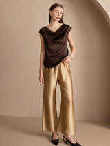 [Bitter Chocolate] SilkSilky  Cap Sleeve Cowl Neck Women's T-Shirt 005