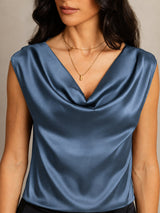 [Real Teal] SilkSilky  Cap Sleeve Cowl Neck Women's T-Shirt 004