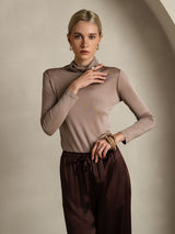 [Khaki] SilkSilky  Long Sleeve Turtle Neck Women's T-Shirt 005