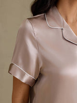 [Shadow Gray] SilkSilky  Short Sleeve Lapel Collar Women's Pajamas 004