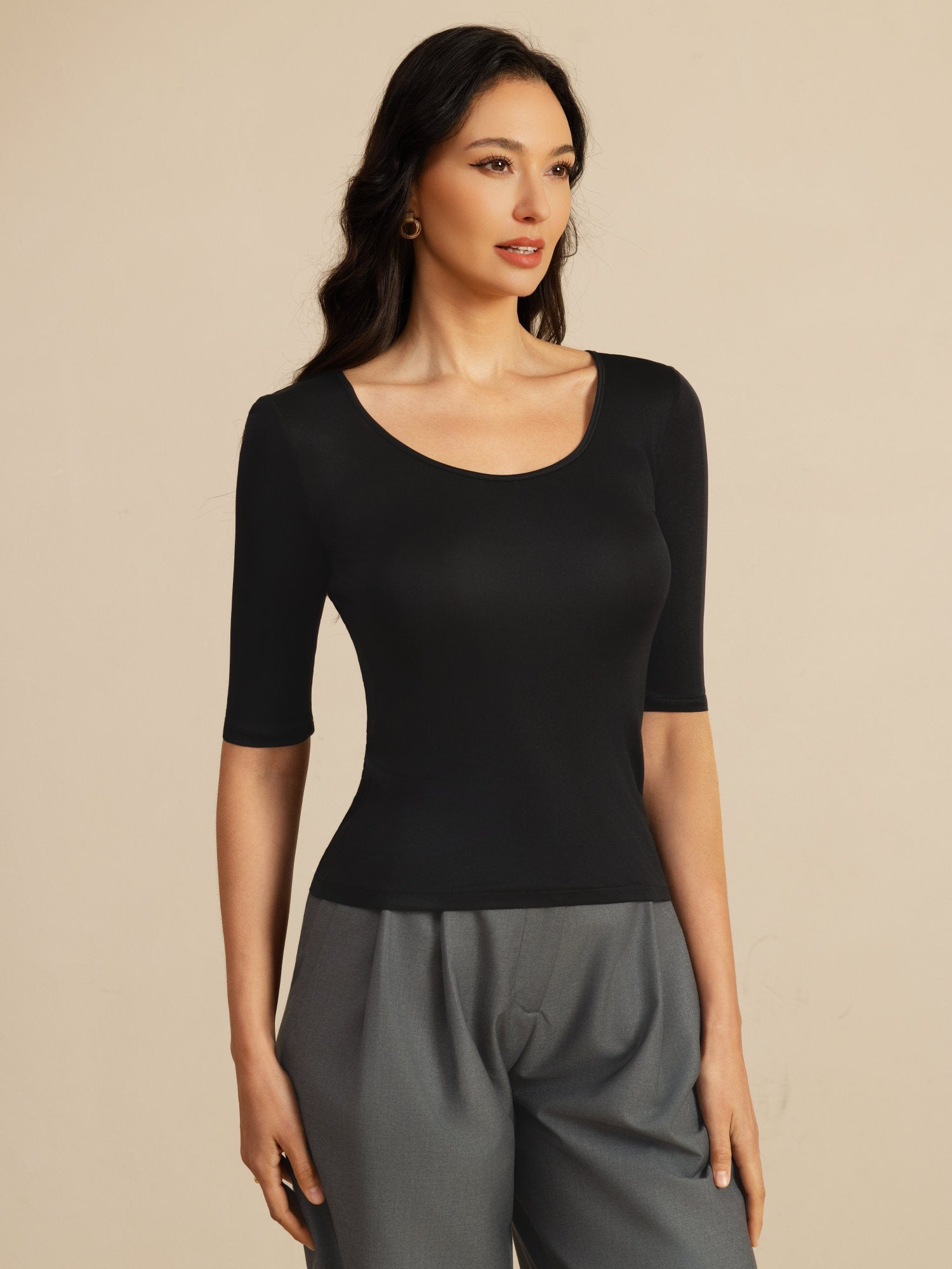 [Black] SilkSilky  Half Sleeve Women's T-Shirt 001