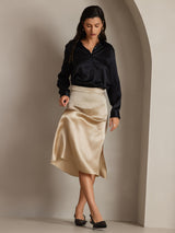 [Black] SilkSilky  Long Sleeve Lapel Collar Women's Shirt 005