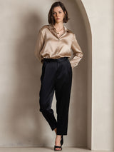 [Champagne] SilkSilky  Long Sleeve Lapel Collar Women's Shirt 005