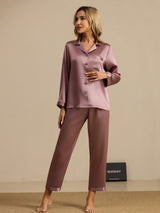 [Pale Mauve] SilkSilky  Long Sleeve Lapel Collar Women's Pajamas 007