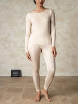 [Tan] SilkSilky  Silk Jersey Long Sleeve Round Neck Women's Long Johns 001