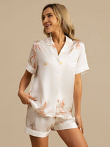 [White] SilkSilky  Short Sleeve Lapel Collar Women's Pajamas 001