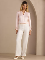 [Pink] SilkSilky  Long Sleeve Split Women's Blouse 007