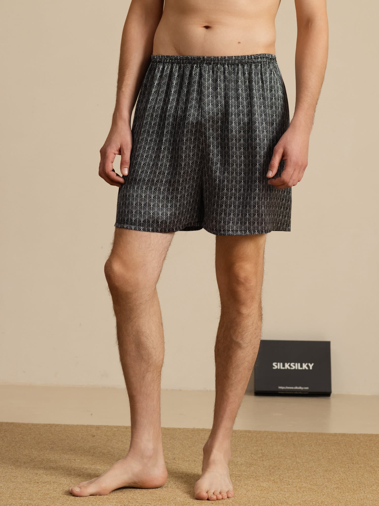 [Black Ginkgo] SilkSilky  Men's Sleep Shorts 001