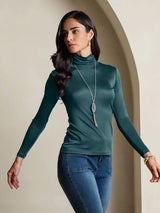 [Dark Green] SilkSilky  Long Sleeve Turtle Neck Women's T-Shirt 003