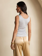 [Gray] SilkSilky  100% Silk Jersey Sleeveless Round Neck Women's T-Shirt 002