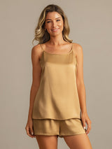 [Tan] SilkSilky  Spaghetti Strap Camisole Set 003