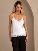 [White] SilkSilky  Spaghetti Strap V Neck Camisole Top 001