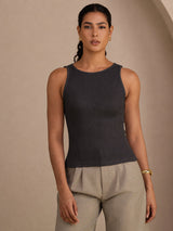 [Gray] SilkSilky  Sleeveless Round Neck Camisole Top 001