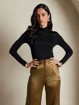 [Black] SilkSilky  Long Sleeve Turtle Neck Women's T-Shirt 003