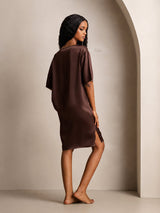 [Brown] SilkSilky  Half Sleeve V Neck Nightgown 002