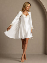 [White] SilkSilky  3/4 Sleeve V Neck Nightgown&Robe Set 006