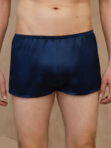 Navy blue silk men's boxer underwear with elastic waistband