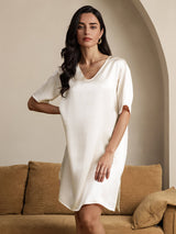 [Beige] SilkSilky  Half Sleeve V Neck Nightgown 001