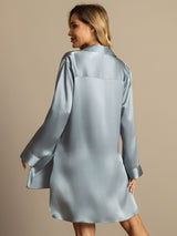 [Grayish Blue] SilkSilky  Long Sleeve Lapel Collar Nightshirt 003