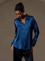 [Teal] SilkSilky  Long Sleeve Lapel Collar Women's Shirt 005
