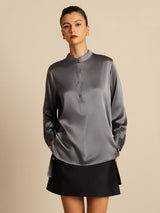 [Dark Gray] SilkSilky  Long Sleeve Stand Collar Blouse 003