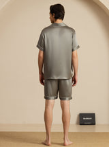 [Grayish Green] SilkSilky  Short Sleeve Lapel Collar Men's Pajamas 002