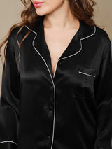 [Black] SilkSilky  Long Sleeve Lapel Collar Women's Pajamas 007