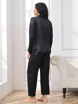 [Black] SilkSilky  Long Sleeve Lapel Collar Women's Pajamas 002