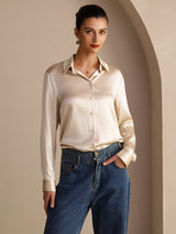 [Brown Rice] SilkSilky  Long Sleeve Lapel Collar Women's Shirts 003