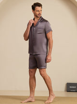[Purple Gray] SilkSilky  Short Sleeve Lapel Collar Men's Pajamas 004