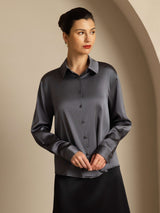 [Dark Gray] SilkSilky  Long Sleeve Lapel Collar Women's Shirt 007