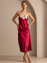 [Wine] SilkSilky  Spaghetti Strap V Neck Dress 005