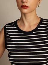 [Black Stripe] SilkSilky Pure Silk Sleeveless Round Neck Camisole 004