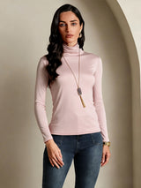 [Coral Pink] SilkSilky  Long Sleeve Turtle Neck Women's T-Shirt 001
