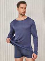 [Dark Blue] SilkSilky  Long Sleeve Round Neck Men's T-Shirt 001