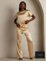 [Champagne] SilkSilky  Short Sleeve Boat Neck Women's T-Shirt 006