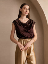 [Bitter Chocolate] SilkSilky  Cap Sleeve Cowl Neck Women's T-Shirt 003