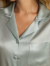 [Light Blue] SilkSilky  Short Sleeve Lapel Collar Women's Pajamas 007