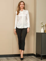 [White] SilkSilky  Long Sleeve Lapel Collar Women's Shirts 005