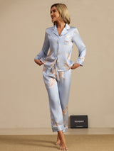 [Light Blue] SilkSilky  Long Sleeve Lapel Collar Women's Pajamas 004