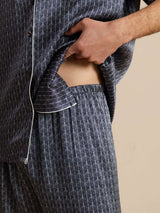 [Navy Ginkgo] SilkSilky  Short Sleeve Lapel Collar Men's Pajamas 008