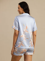 [Light Blue] SilkSilky  Short Sleeve Lapel Collar Women's Pajamas 002