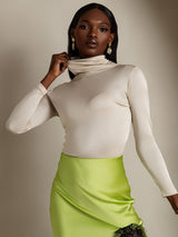 [Beige] SilkSilky  Long Sleeve Turtle Neck Women's T-Shirt 003
