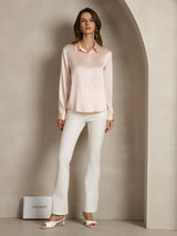 [Light Pink] SilkSilky  Long Sleeve Lapel Collar Women's Shirt 006
