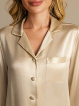 [Champagne] SilkSilky  Long Sleeve Lapel Collar Women's Pajamas 008