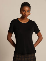 [Black] SilkSilky  Short Sleeve Round Neck Women's T-Shirt 007