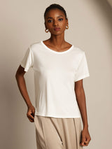 [White] SilkSilky  Short Sleeve Round Neck Women's T-Shirt 004