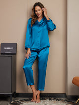 [Teal] SilkSilky  Long Sleeve Lapel Collar Women's Pajamas 003